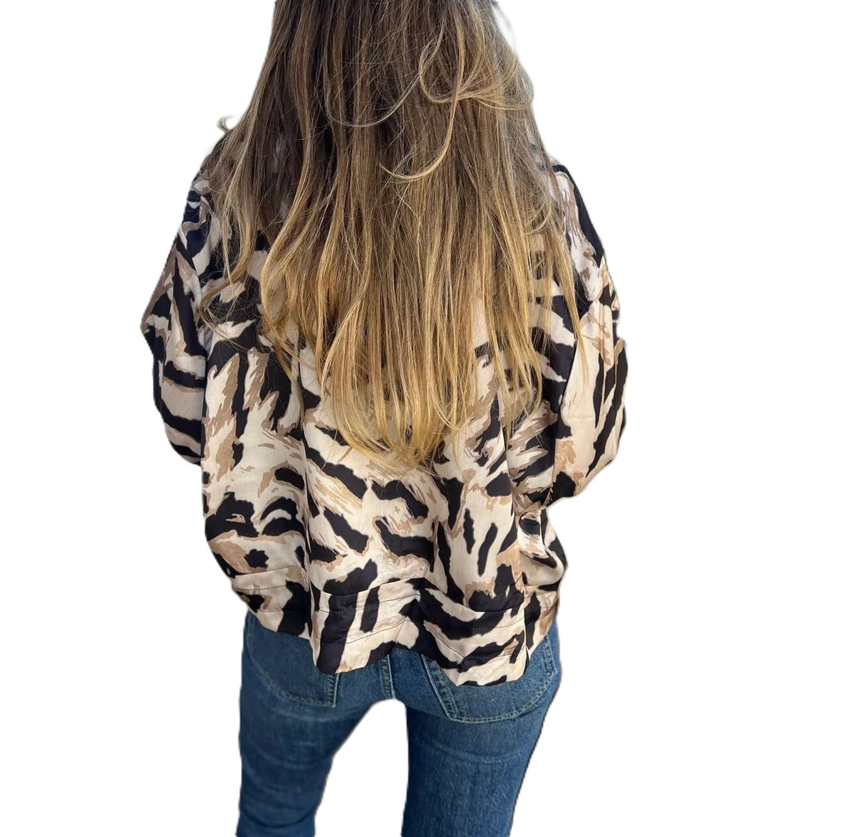 Animal Print Zip Front Bomber Jacket