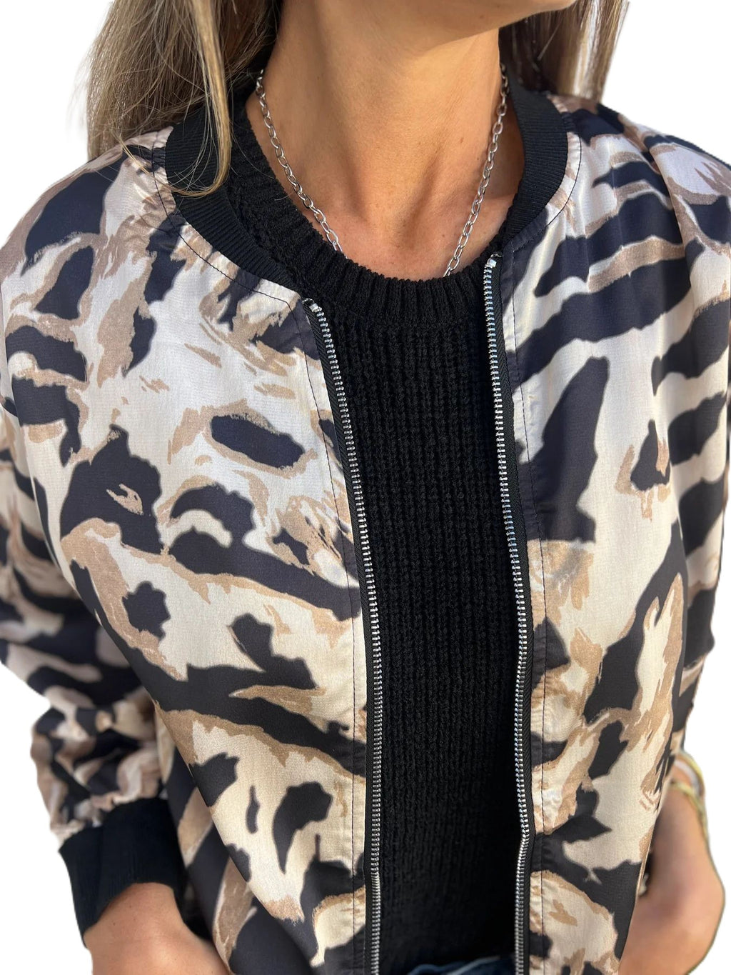 Animal Print Zip Front Bomber Jacket - view 3