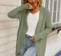 Waffle Knit Open Front Draped Cardigan - Bean Green