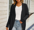 Waffle Knit Open Front Draped Cardigan - Black