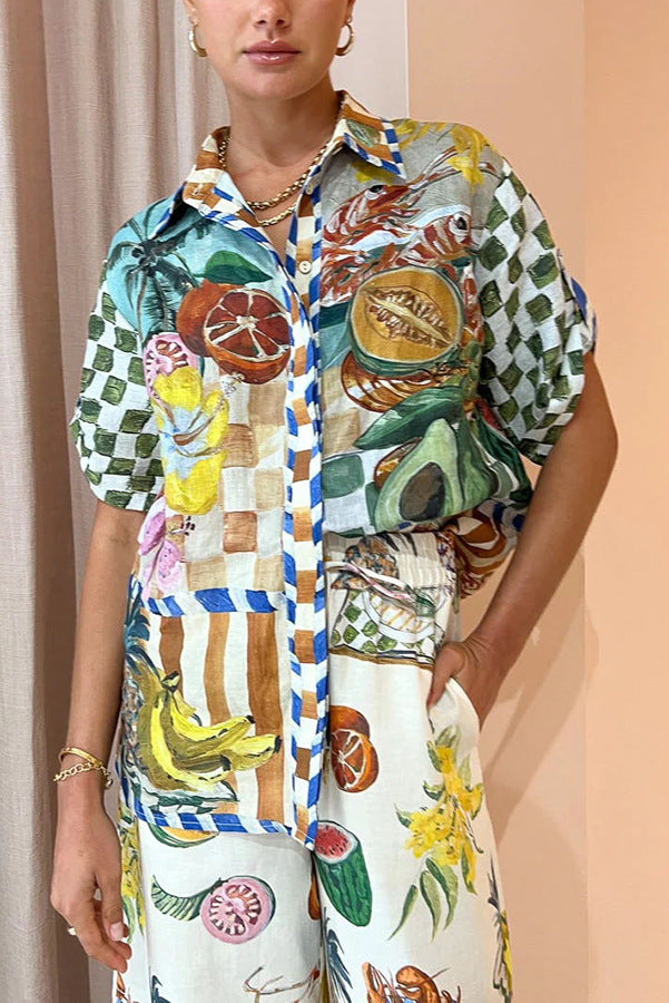 Tropical Patchwork Shirt And Wide Leg Set - Set - 1