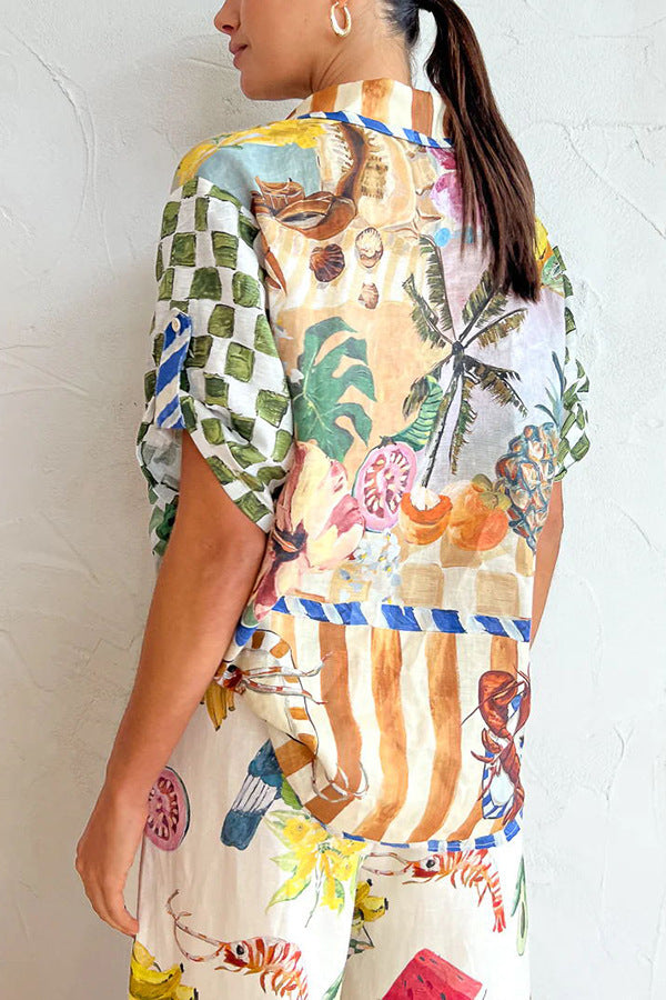 Tropical Patchwork Shirt And Wide Leg Set - Set - 2