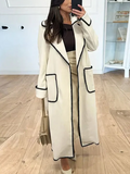 Contrast Whipstitch Belted Longline Wrap Coat - White