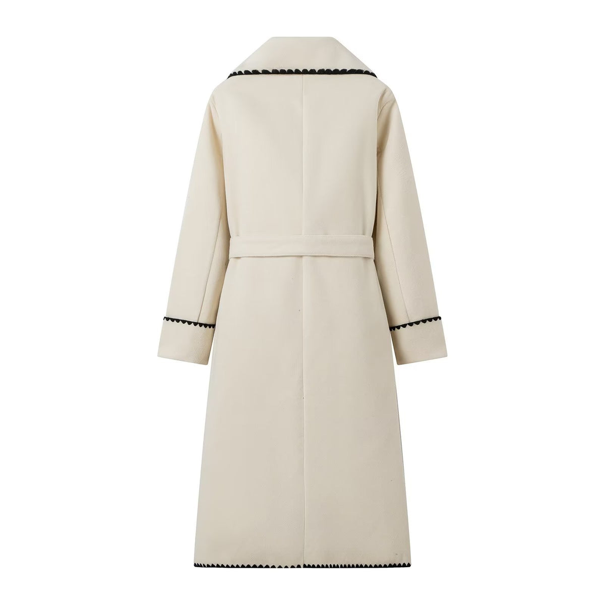 Contrast Whipstitch Belted Longline Wrap Coat - White - 2
