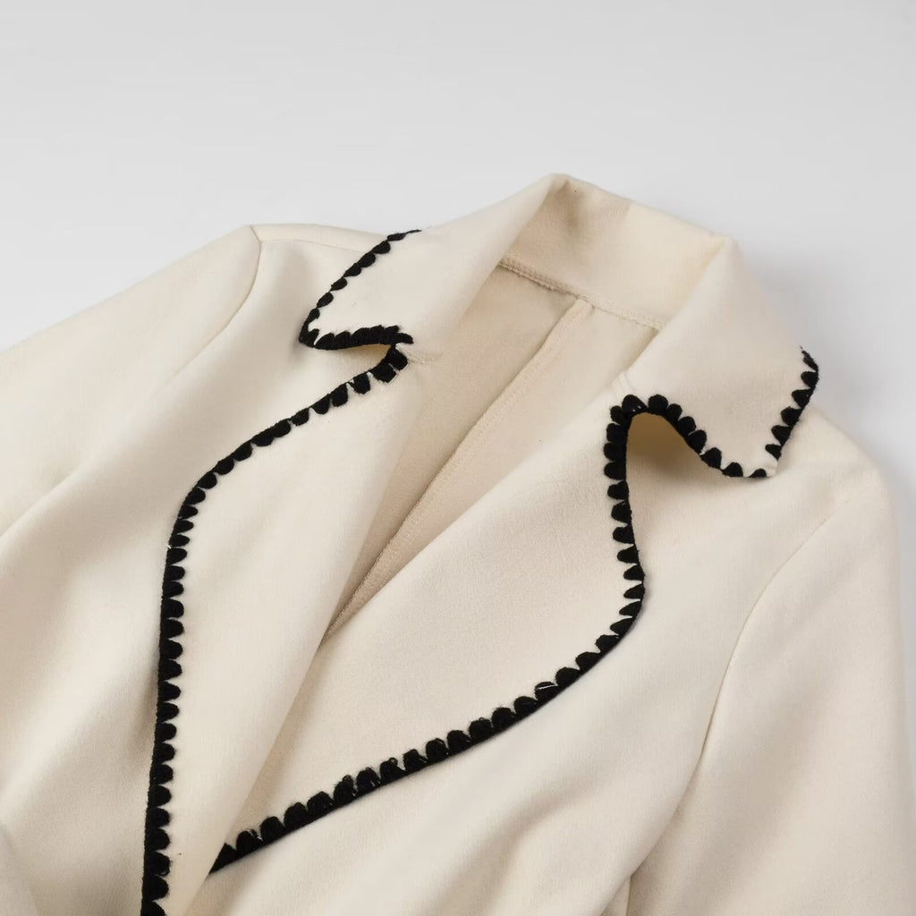 Contrast Whipstitch Belted Longline Wrap Coat - White - 3