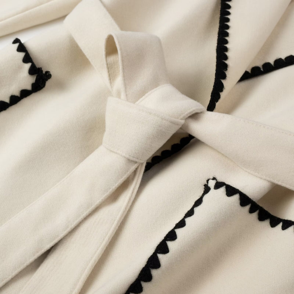 Contrast Whipstitch Belted Longline Wrap Coat - White - 4