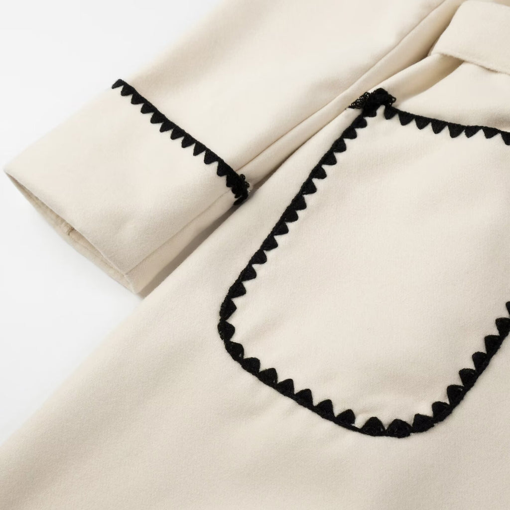 Contrast Whipstitch Belted Longline Wrap Coat - White - 5