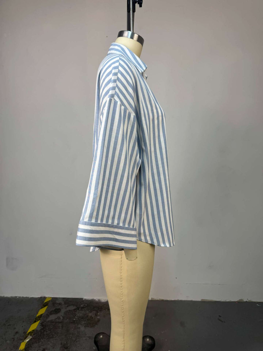 Striped Print Feminine 3/4-Sleeve Woven Shirt Blouse - Blue Stripe - 6
