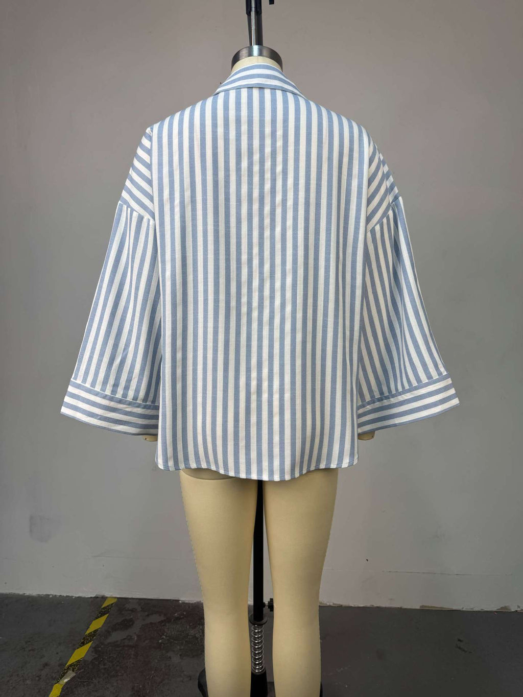 Striped Print Feminine 3/4-Sleeve Woven Shirt Blouse - Blue Stripe - 7