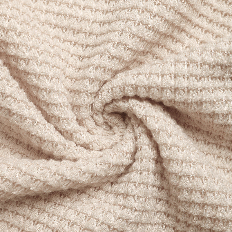 Waffle Knit Polo Collar Bubble Hem Dress - Apricot - 1