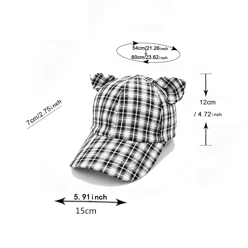 Checked Baseball Cap With Kitten Ears - view 1