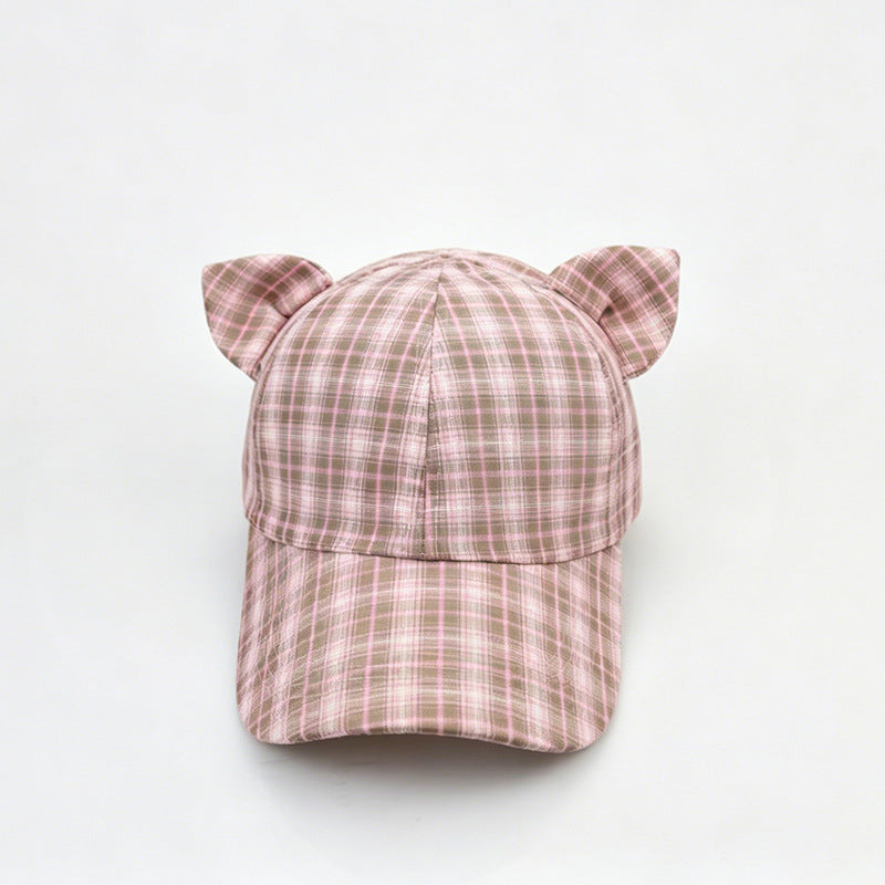 Checked Baseball Cap With Kitten Ears - view 2