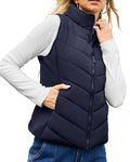 Chevron Quilted Sleeveless Puffer Jacket - Navy-Blue