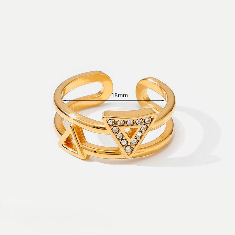 Adjustable Stacking Ring With Crystal Motifs - Triangle