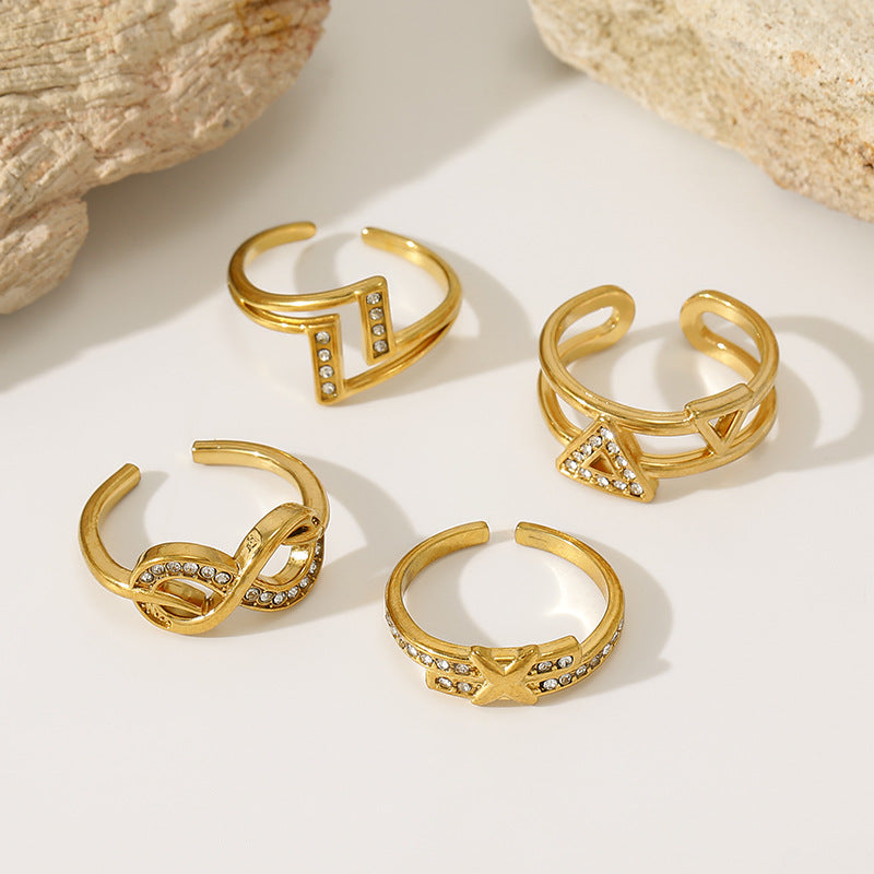 Adjustable Stacking Ring With Crystal Motifs - view 1