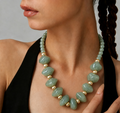 Chunky Marbled Bead Statement Necklace - Green
