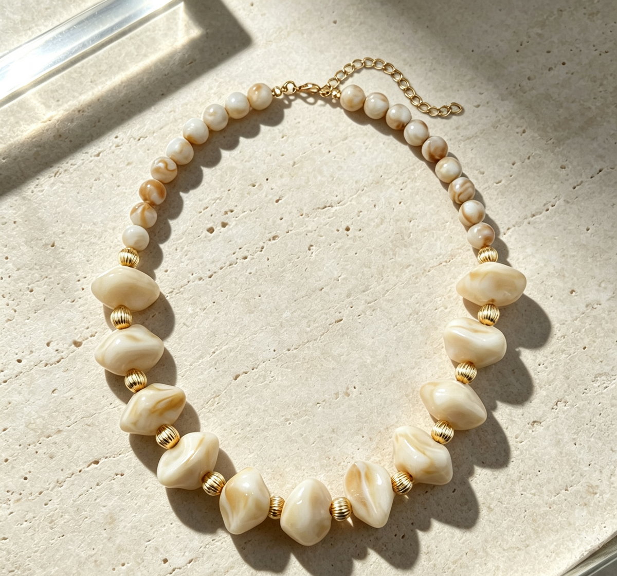 Chunky Marbled Bead Statement Necklace - Ivory