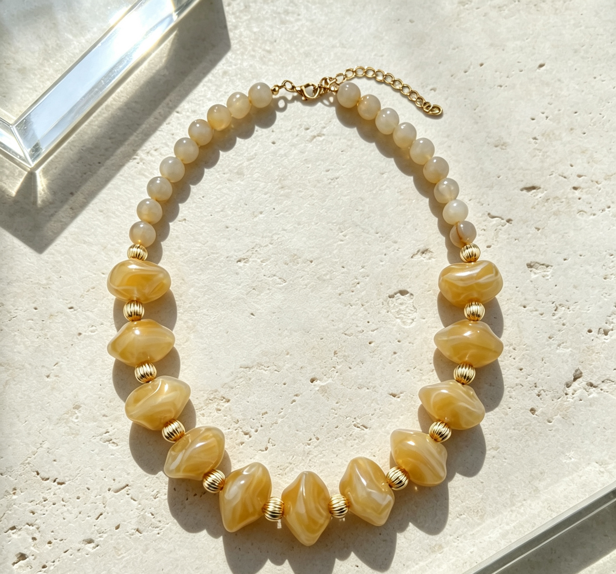 Chunky Marbled Bead Statement Necklace - Khaki