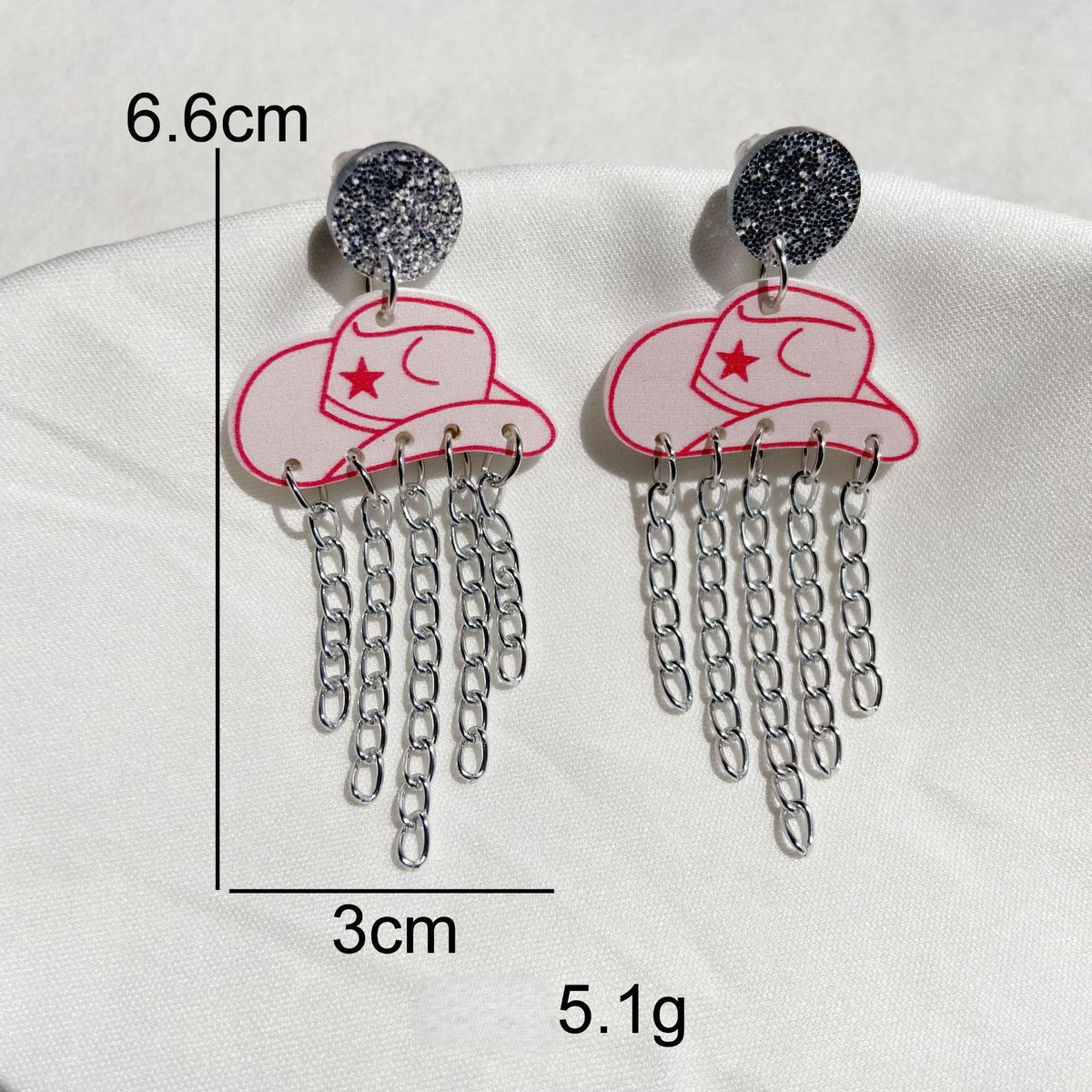 Cowboy Hat Chain Fringe Dangle Earrings - Rosered