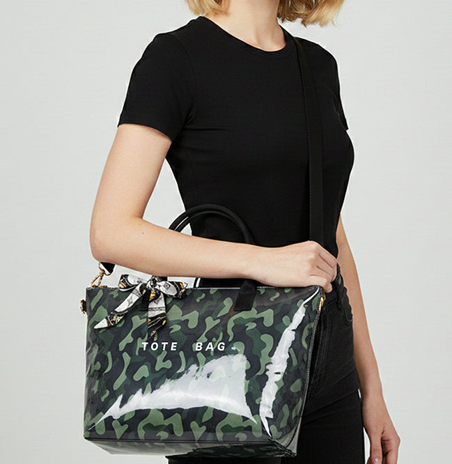 Water Resistant Printed Tote Crossbody Bag - Camo - 1