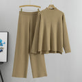 Mock Neck Side Split Sweater And Pant Set - Tan