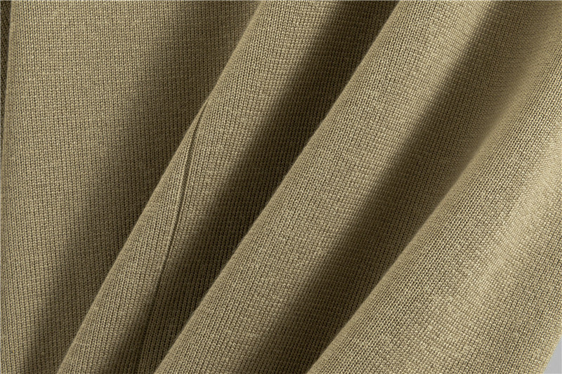 Mock Neck Side Split Sweater And Pant Set - Tan - 2