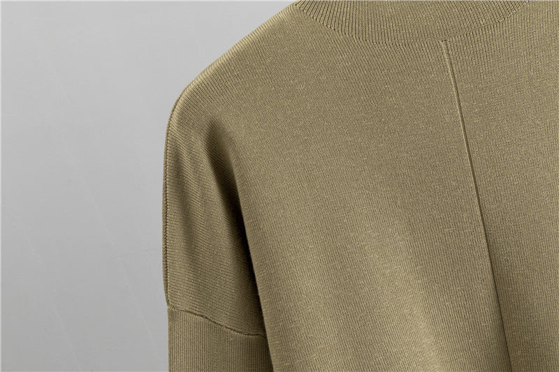 Mock Neck Side Split Sweater And Pant Set - Tan - 3