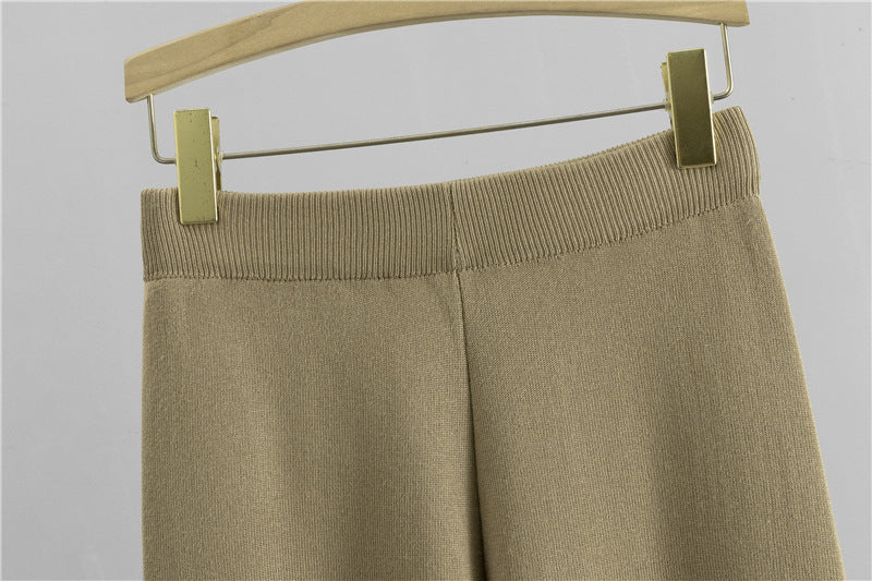 Mock Neck Side Split Sweater And Pant Set - Tan - 4