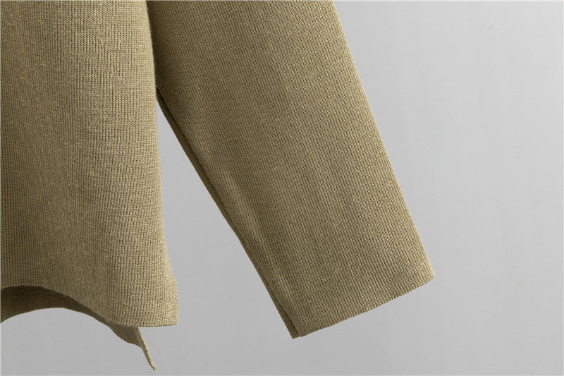 Mock Neck Side Split Sweater And Pant Set - Tan - 6