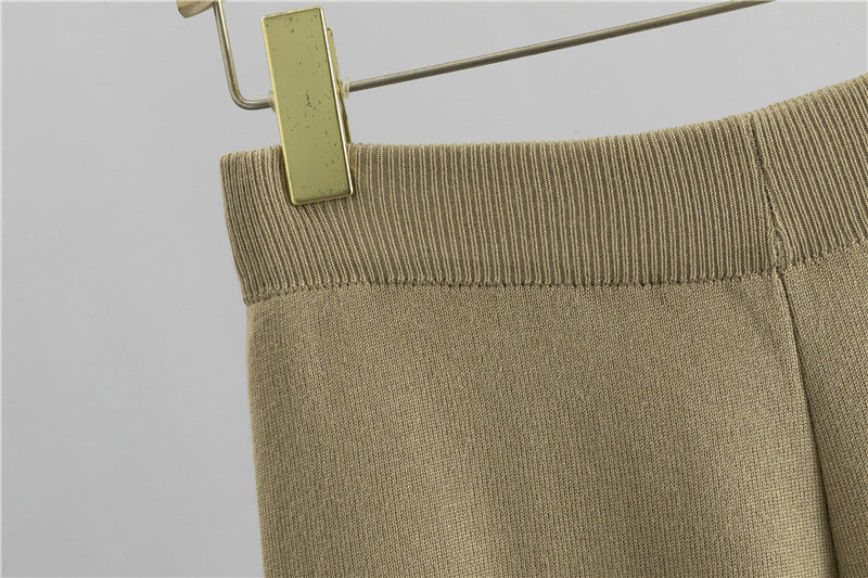 Mock Neck Side Split Sweater And Pant Set - Tan - 8