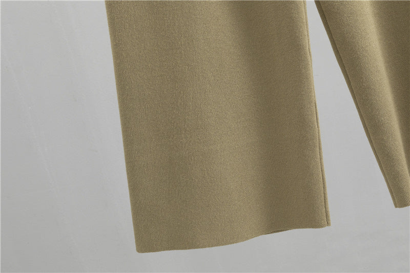 Mock Neck Side Split Sweater And Pant Set - Tan - 9