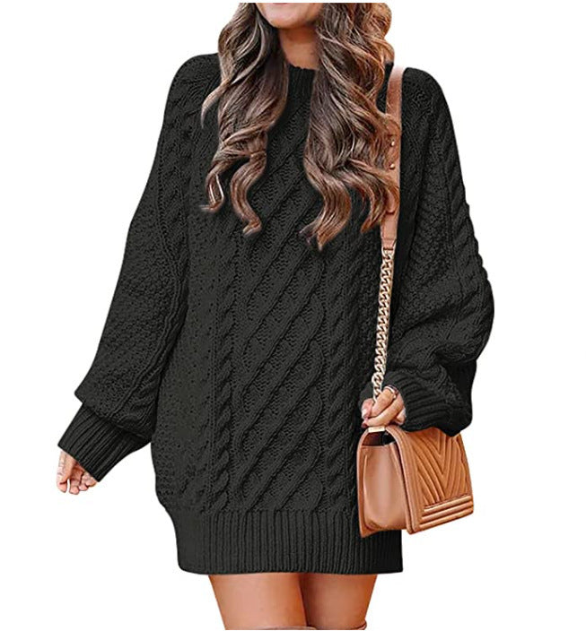 Chunky Cable Knit Oversized Sweater - Black