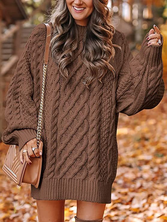 Chunky Cable Knit Oversized Sweater - Caramel