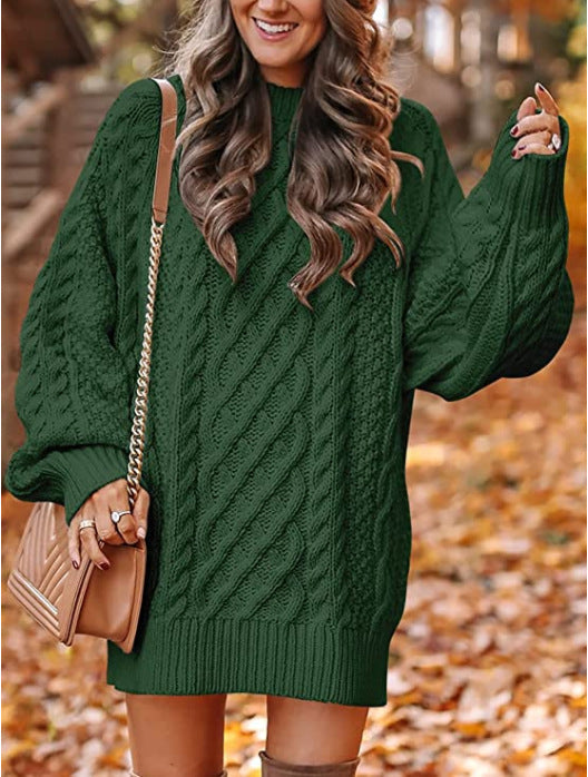 Chunky Cable Knit Oversized Sweater - Dark_Green