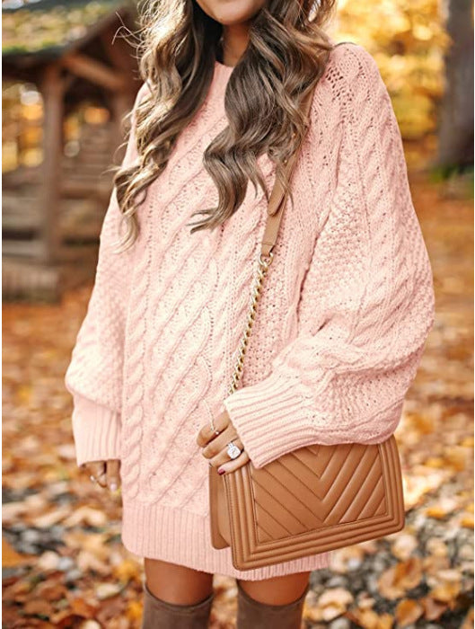 Chunky Cable Knit Oversized Sweater - LightPink