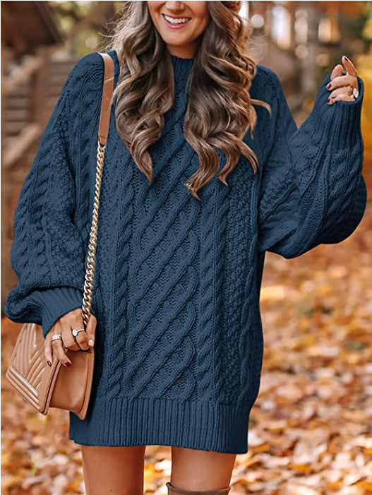 Chunky Cable Knit Oversized Sweater - Navy