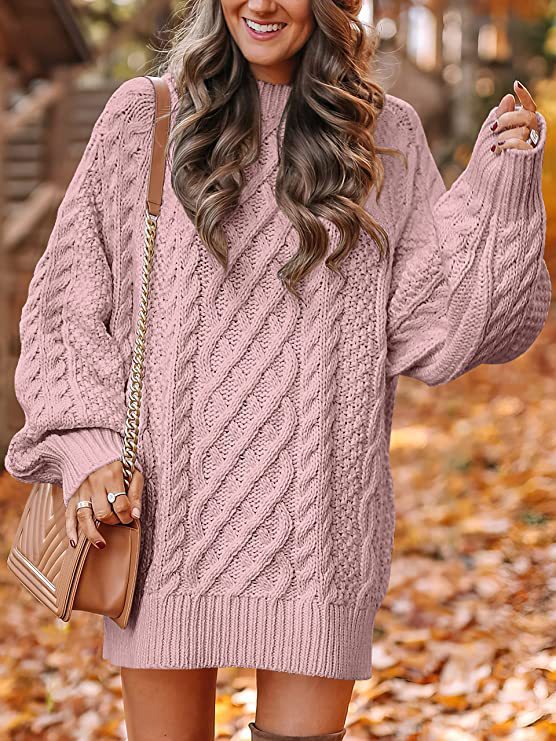 Chunky Cable Knit Oversized Sweater - Pink