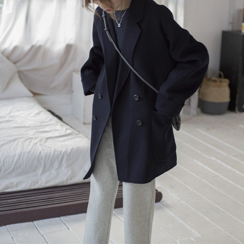 Oversized Double Breasted Wool Patch Pocket Short Coat