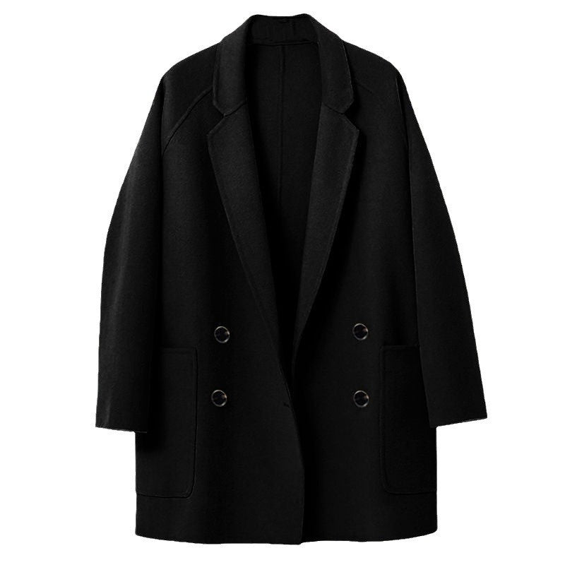 Oversized Double Breasted Wool Patch Pocket Short Coat