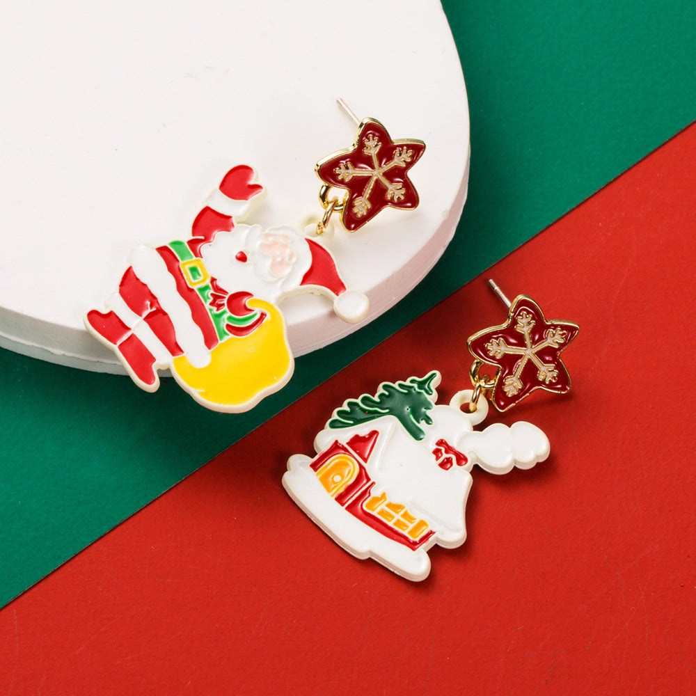 Enamel Santa Hat Tree Earrings - Snowman