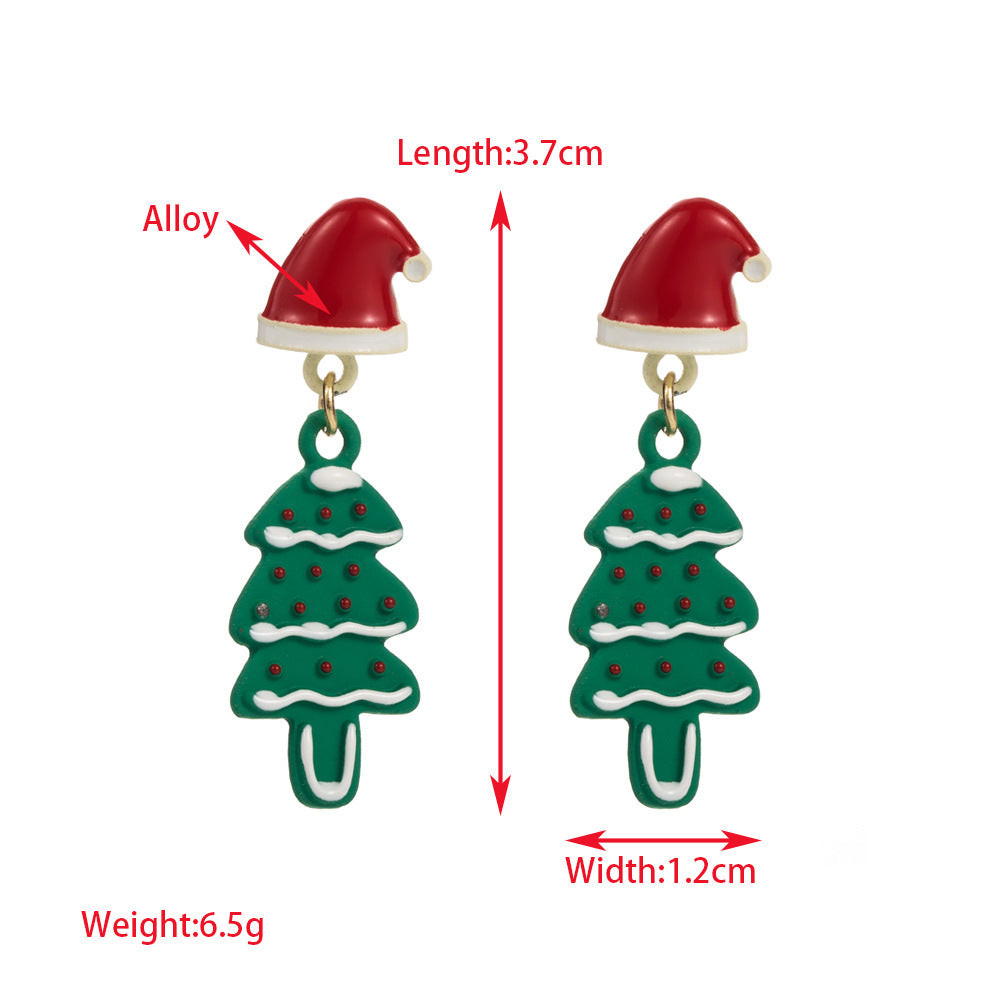 Enamel Santa Hat Tree Earrings - Tree - 1