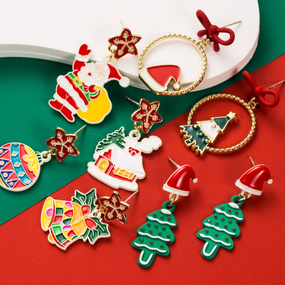 Enamel Santa Hat Tree Earrings