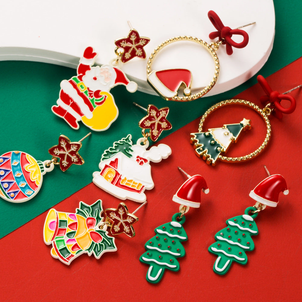 Enamel Santa Hat Tree Earrings - view 1