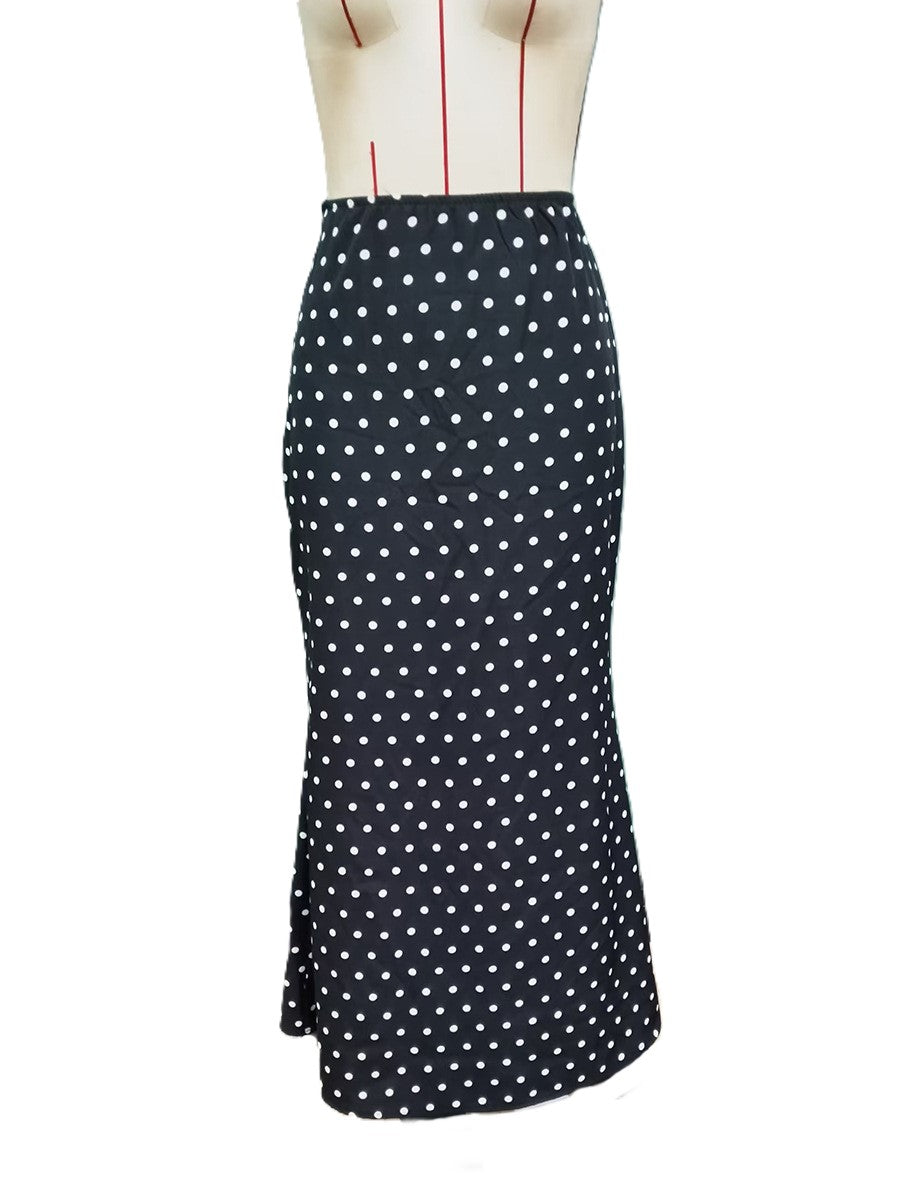 Polka Dot High Waist Maxi Skirt - Black