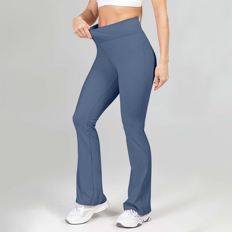 Crossover High Waist Flare Leg Workout Leggings - Navy