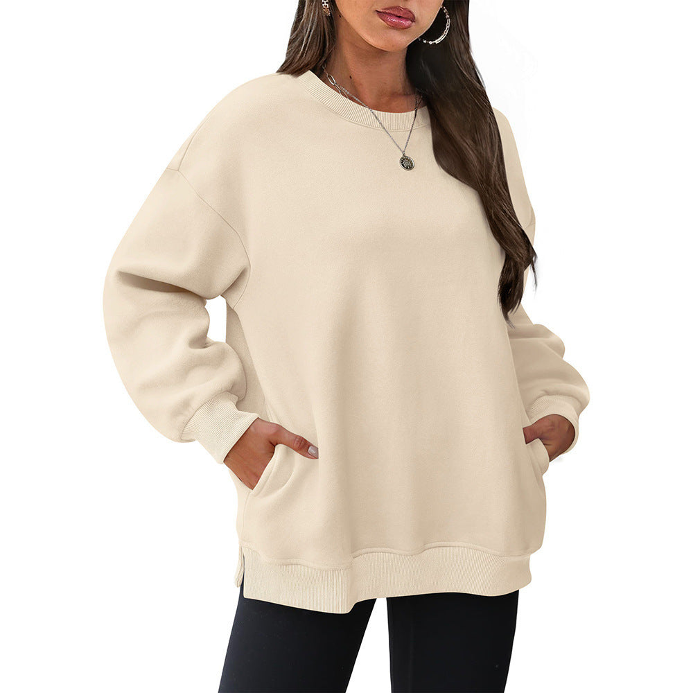 Oversized Crewneck Sweatshirt With Pockets - Apricot