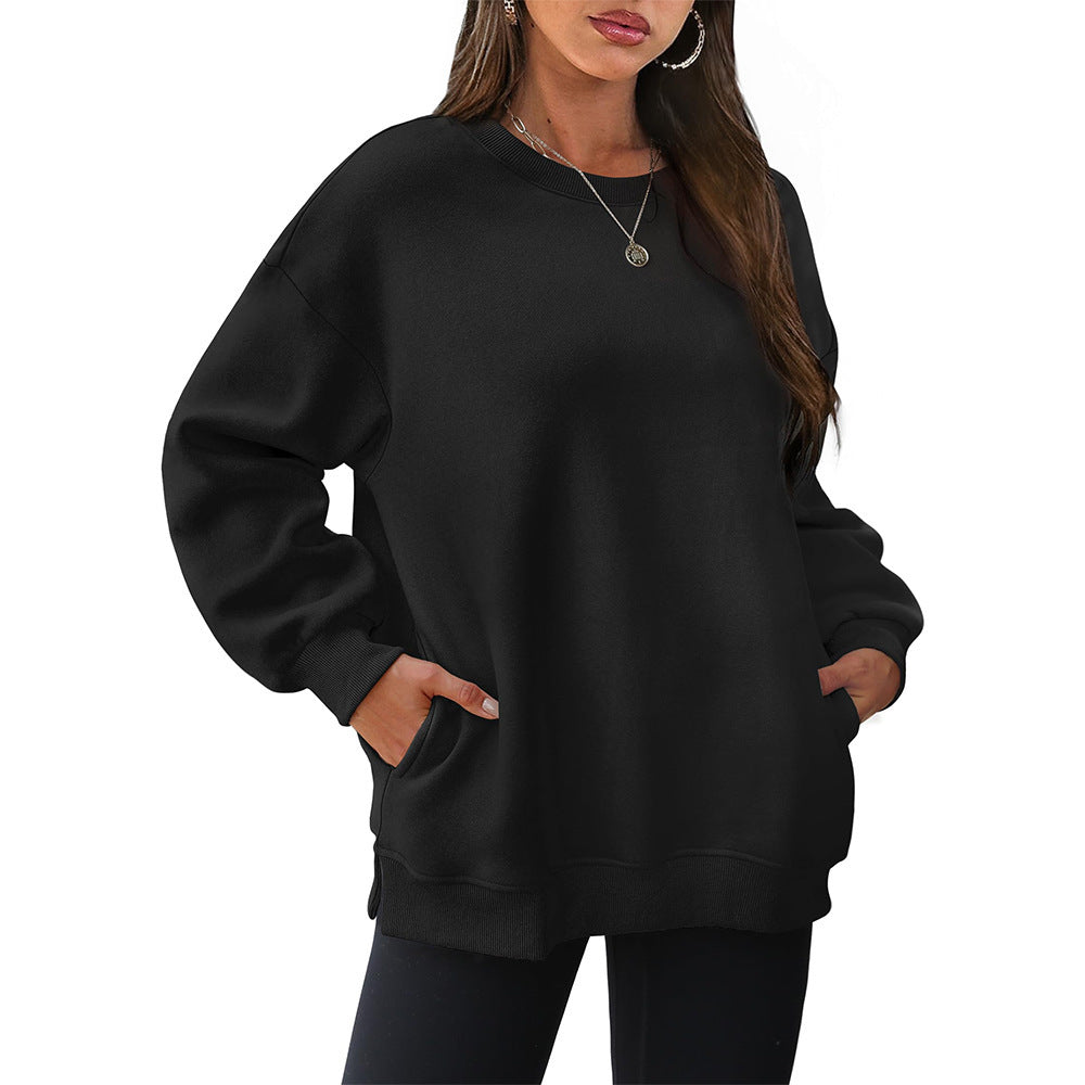 Oversized Crewneck Sweatshirt With Pockets - Black
