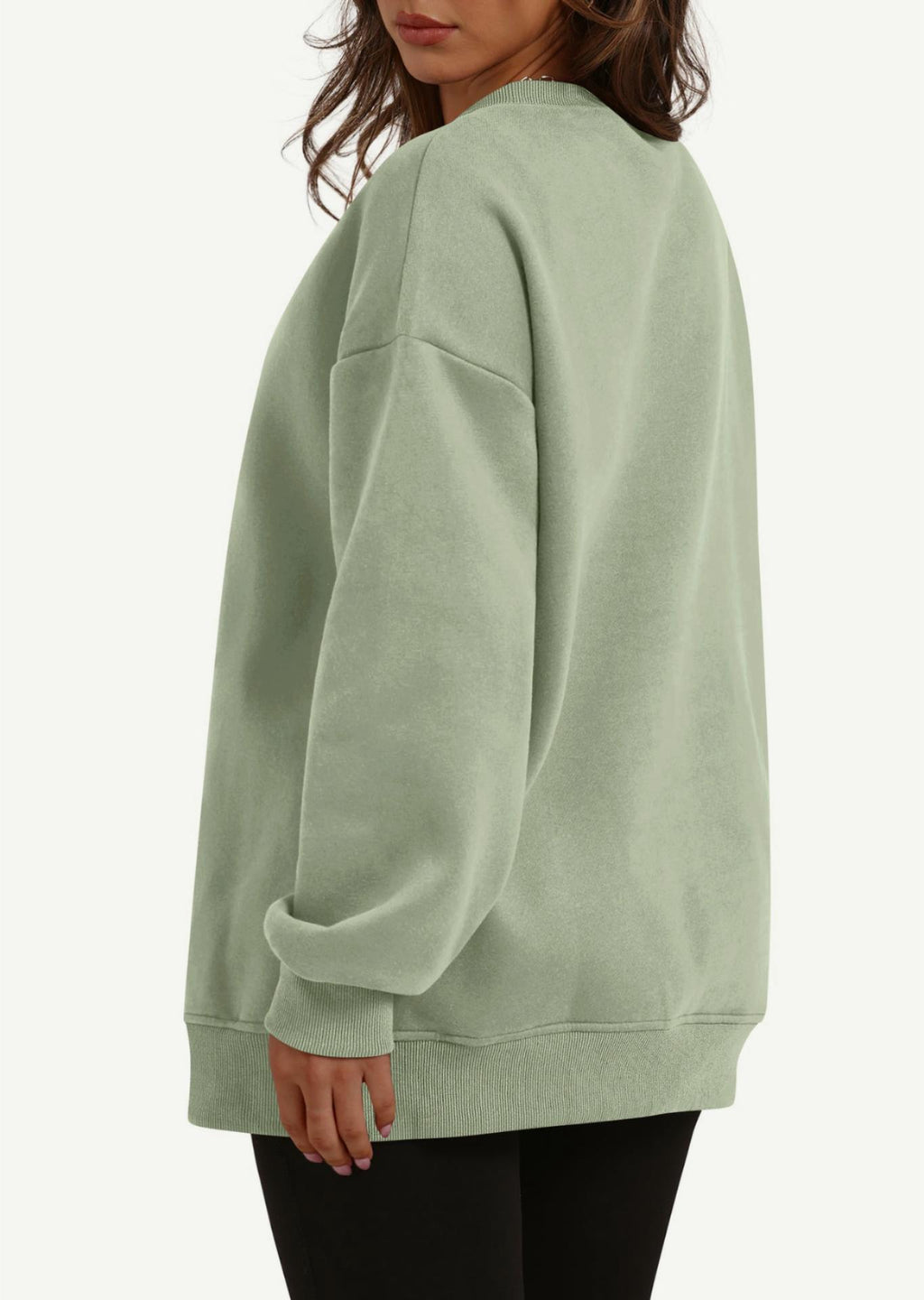 Oversized Crewneck Sweatshirt With Pockets - Green - 1