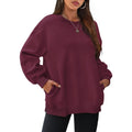 Oversized Crewneck Sweatshirt With Pockets - Wine_red