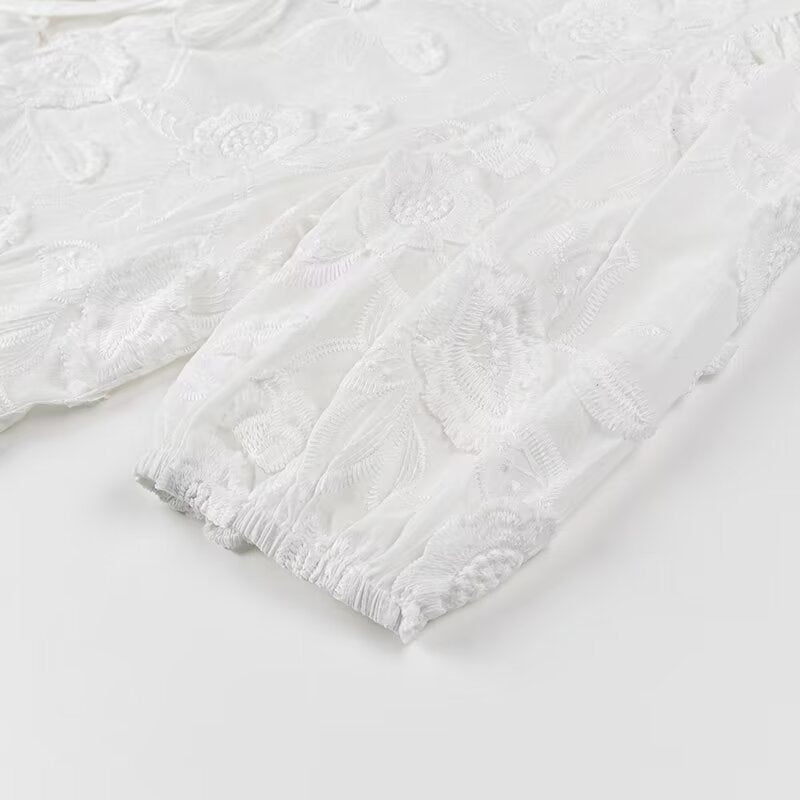 Textured Floral Tie Front Peplum Blouse - White - 14